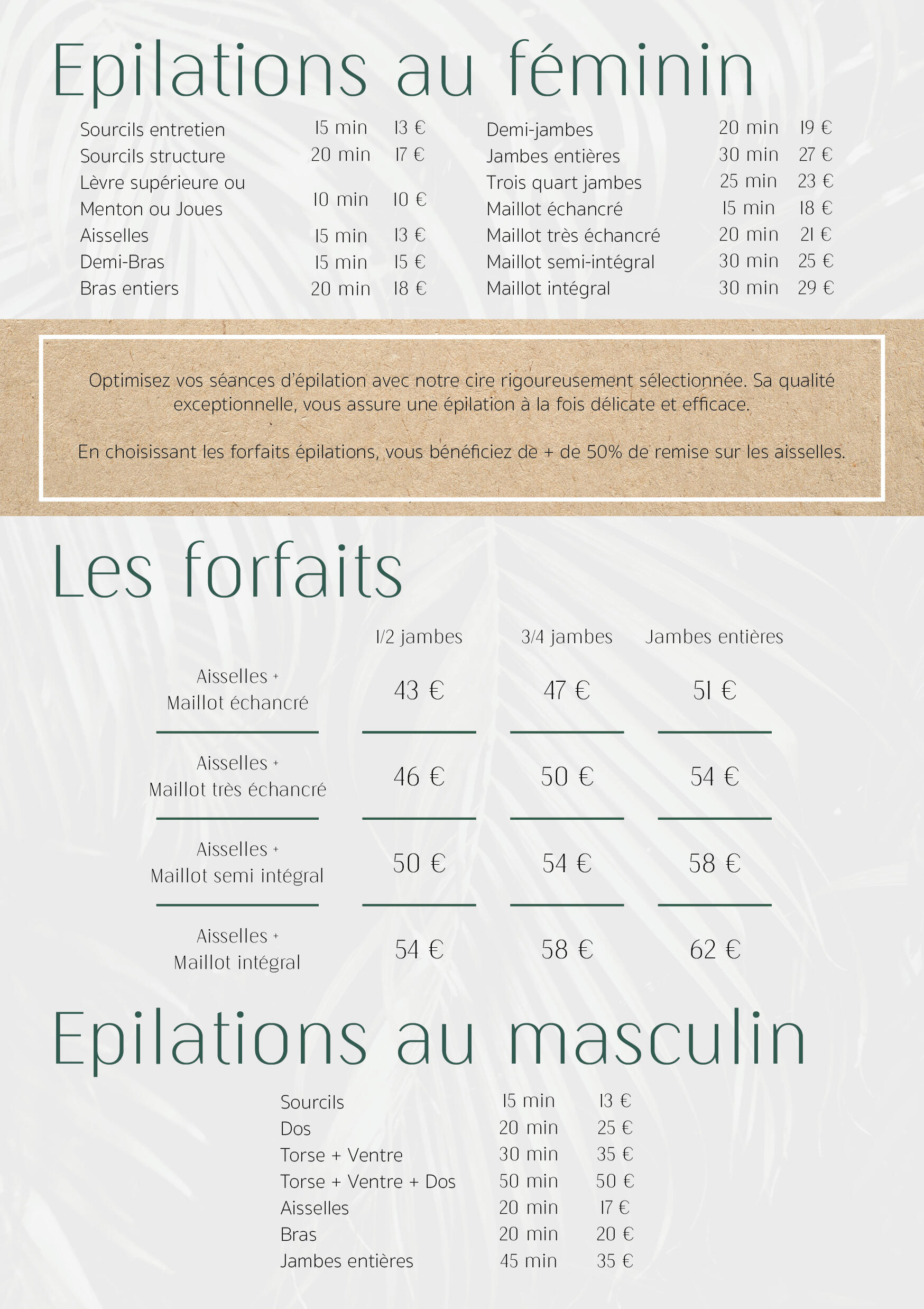 Epilations et forfaits d'épilations au féminin et au masculin